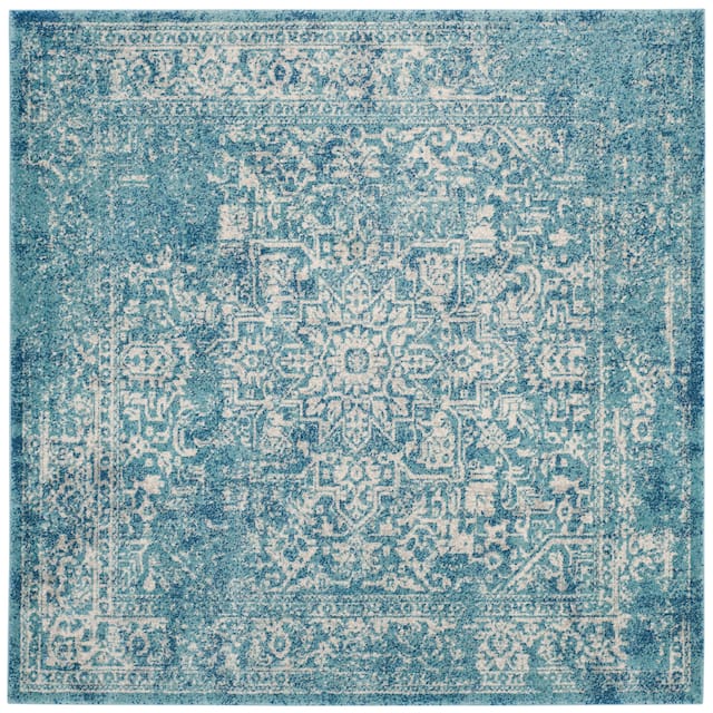 SAFAVIEH Evoke Quinn Vintage Distressed Rug - 6'7" x 6'7" Square - Blue/Ivory