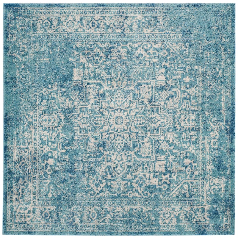 SAFAVIEH Evoke Quinn Vintage Distressed Rug - 9' x 9' Square - Blue/Ivory