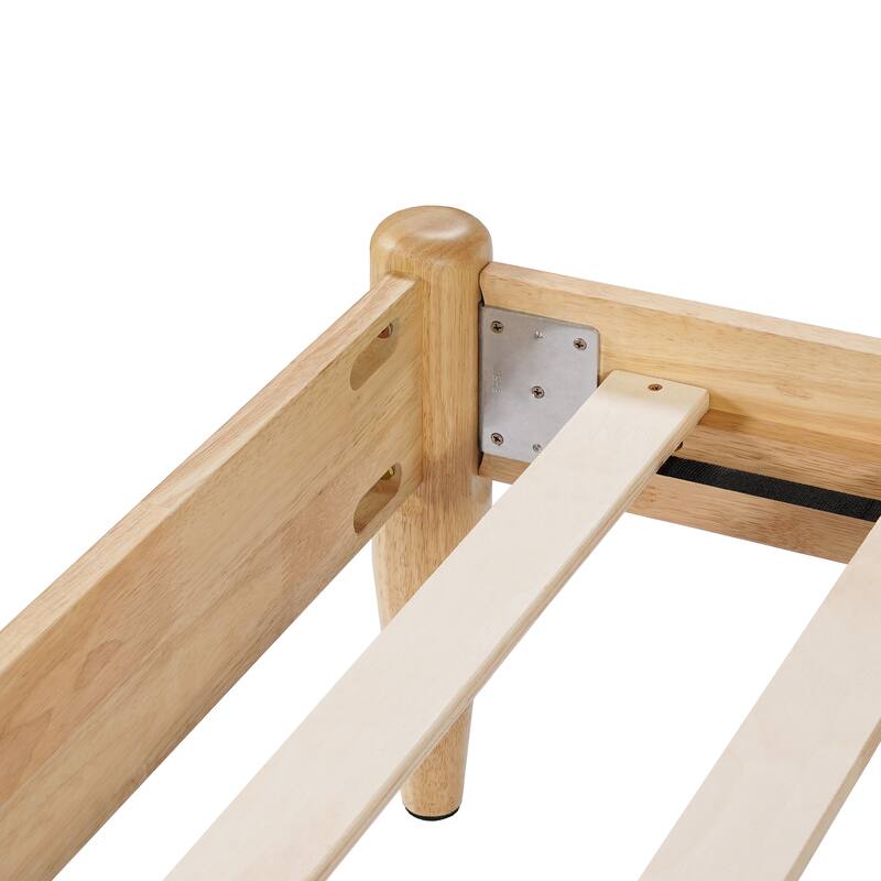 Solid Wood Platform Bed Frame with Ivory Fleece Upholstered Headboard, Wood Slats Support and Center Wood Legs
