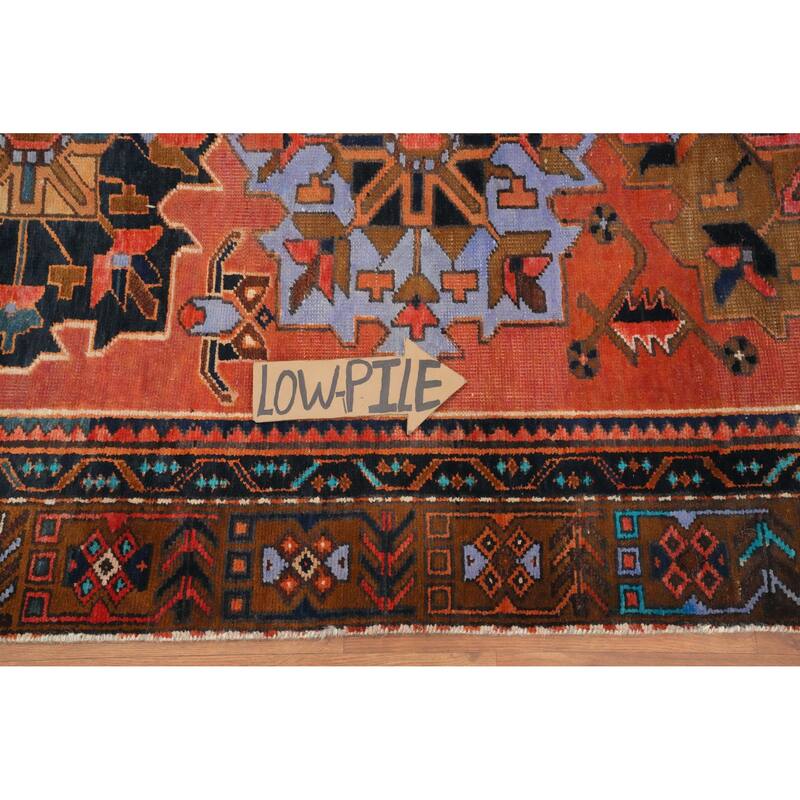 Hand Knotted Oriental 100% Wool Carpet Traditional Geometric Oranges & Rust Heriz Runner Rug - 9' 11'' X 3' 5''
