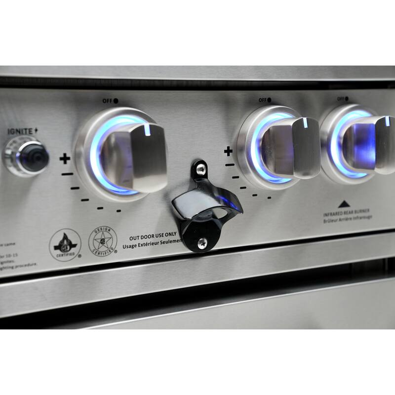 Mont Alpi MAi400-DFC-EXC Deluxe Stainless Steel Outdoor Kitchen Island BBQ Grill + Beverage Center + 25" Extra Storage Cabinet.