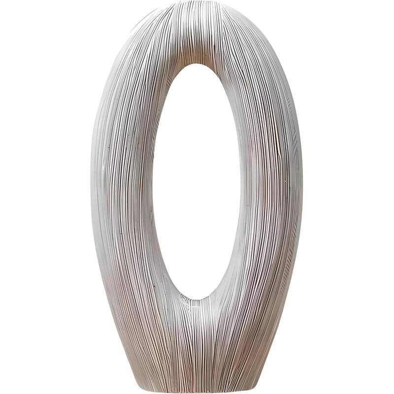 O Shaped Needley White Striped Textured Polyresin Decorative Vase - White