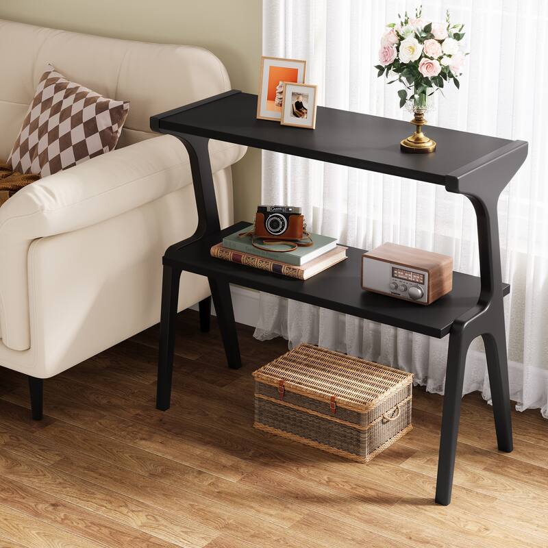 Modern SideTable with Storage Shelf, Sofa End Table with Solid Wood Legs, Bedside Table, Nightstand for Bedroom, Living Room