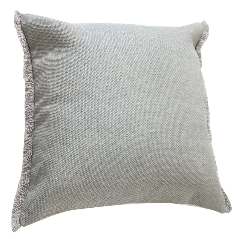 Sevita Light Gray Solid Stonewash Throw Pillow with Fringe