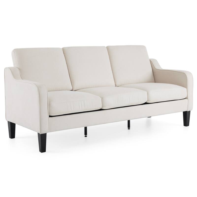 EROMMY Modern 3-Seater Fabric Sofa Couch, Ergonomic Living Room Couch with Washable Cushions and Solid Wood Legs, Gray or Beige