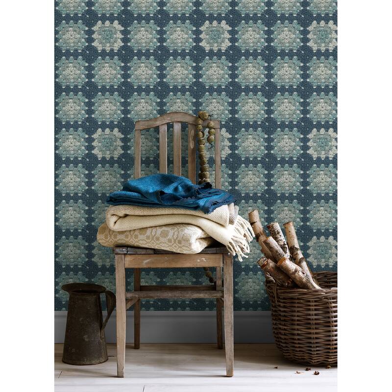 Chesapeake Maud Blue Crochet Geometric Wallpaper
