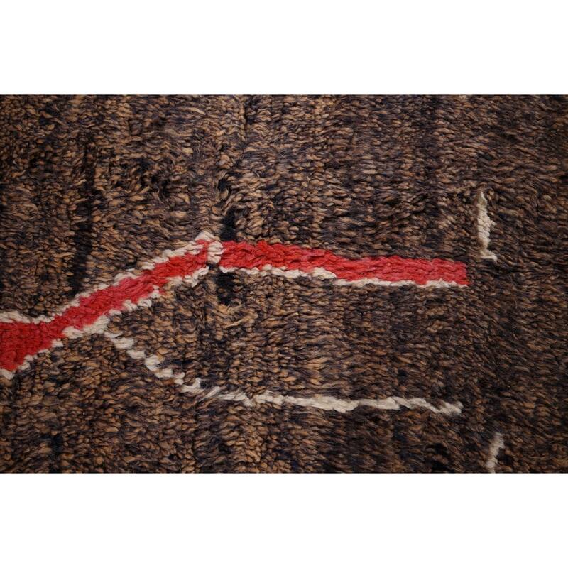 Brown Plush Moroccan Area Rug Hand-Knotted Wool Carpet - 5'10" x 9'6"