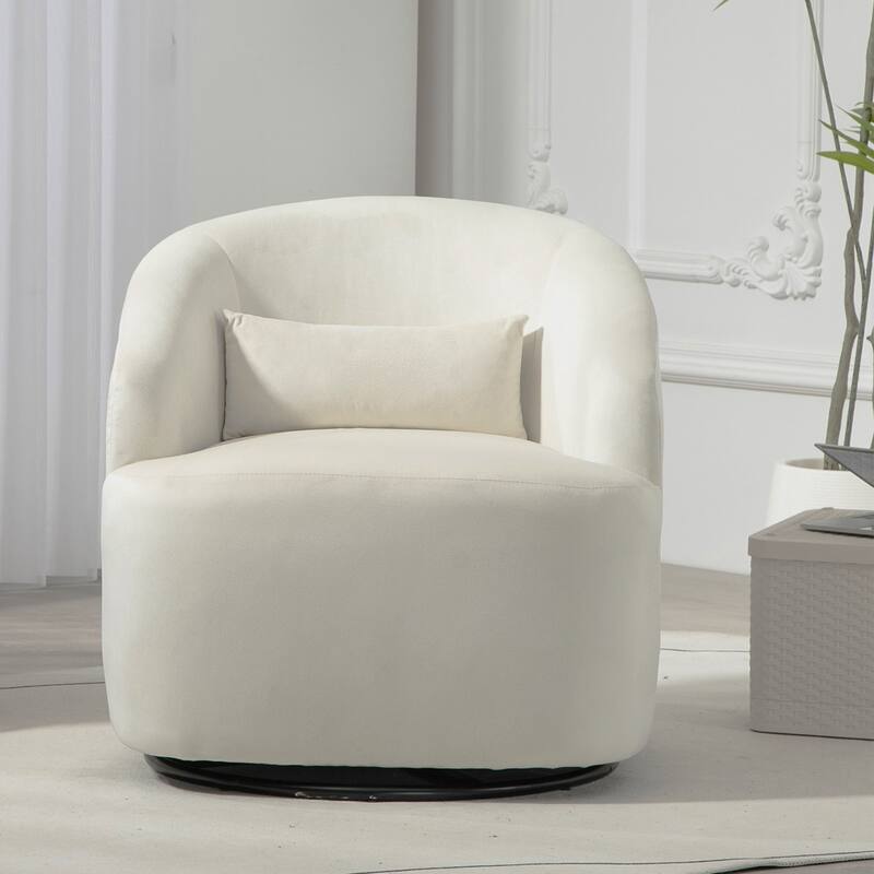 Modern Velvet Upholstered Swivel Accent Chair - Beige