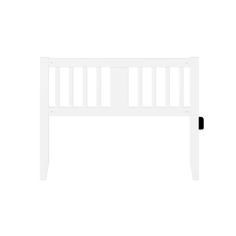 Full Wood Panel Headboard with Built-In USB Turbo Charger in Walnut Finish for Convenient Device Charging