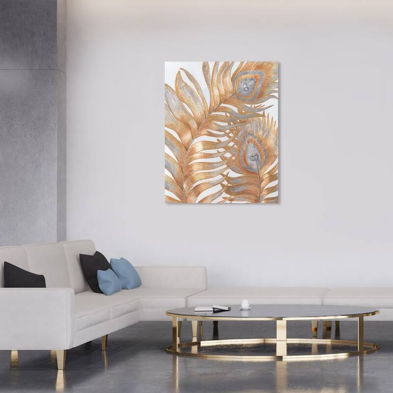 Wynwood Studio Canvas Floral and Botanical Golden Tropics - Doll Memories Gold and Glam Wall Art Canvas Print - Gold, Gray - 36 x 30