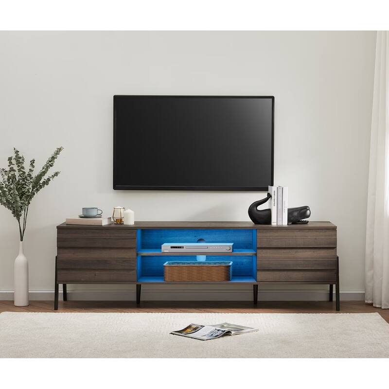 Mid-Century Modern TV Stand for 55"/65"/75" TV Console with LED Light