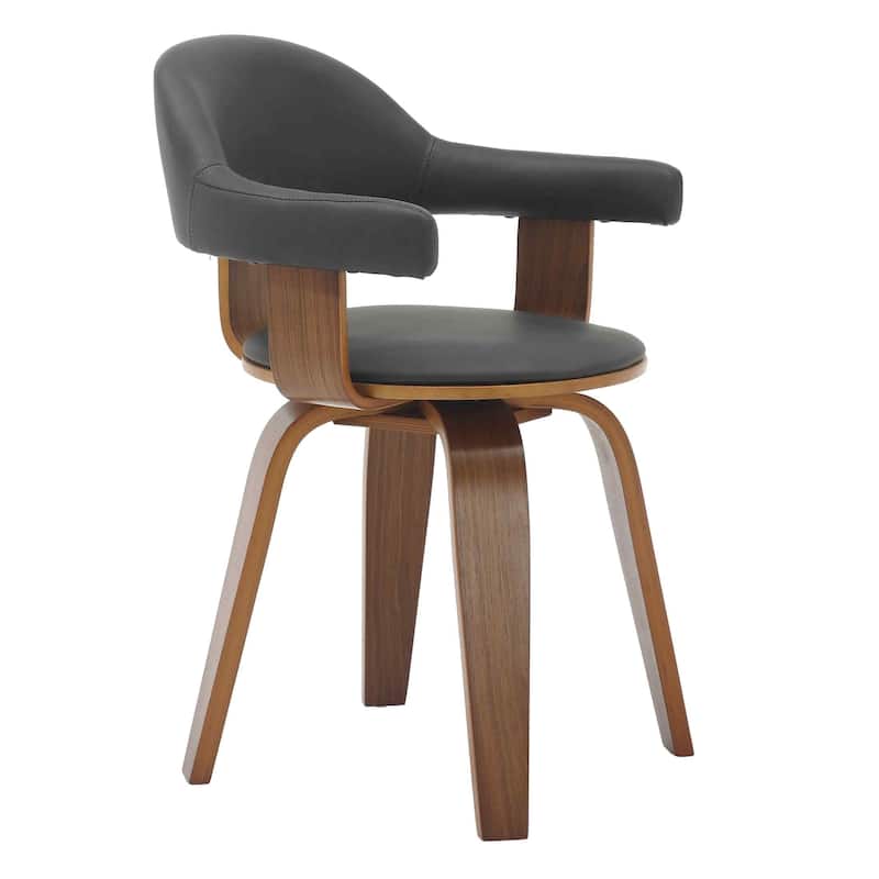 Leather Dining Chair in Solid Wood Accent Arm Chair Open Curved Back Design