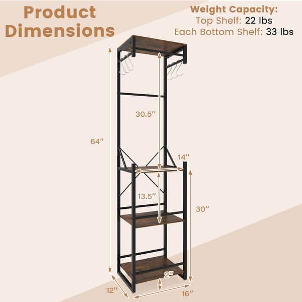 Costway Freestanding Coat Rack with 4 Storage Shelves 6 Hooks & 3 - See ...