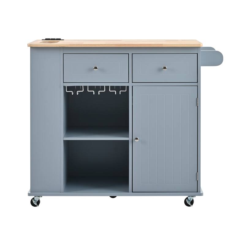 Multifunctional Kitchen Cart with Power Outlet, Open Storage and Wine Rack - 40" x 30"