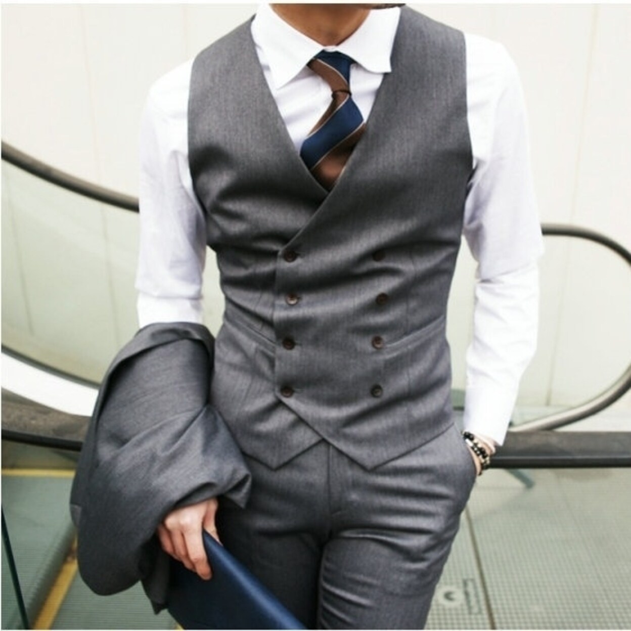 double breasted grey vest