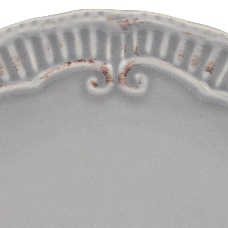 Modern Southern Home Capri 6 Piece 9 Inch Stoneware Embossed Dessert Plate Set in Grey