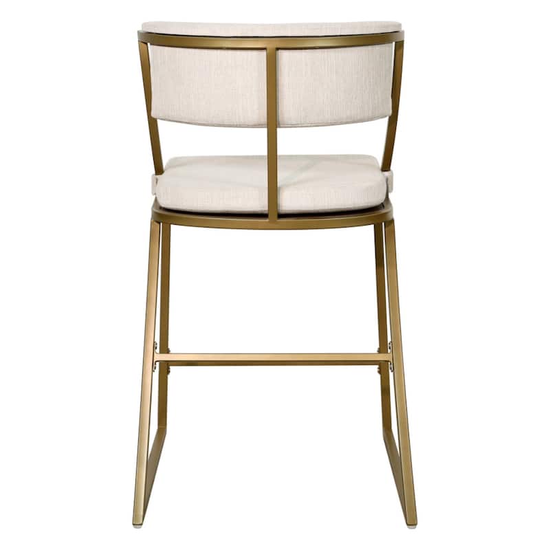 Beige Upholstered Steel Counter Bar Stool with Low Back and Footrest