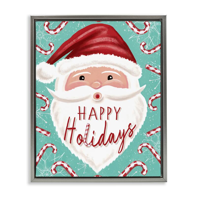 Stupell Jolly Santa & Candy Canes Framed Floater Canvas Wall Art Design By Elizabeth Tyndall - 25 x 31 - Grey