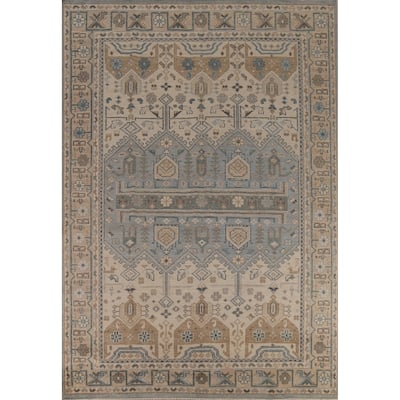 Geometric Khotan Indian Area Rug Hand-Knotted Wool Carpet - 8'10" x 11'10"