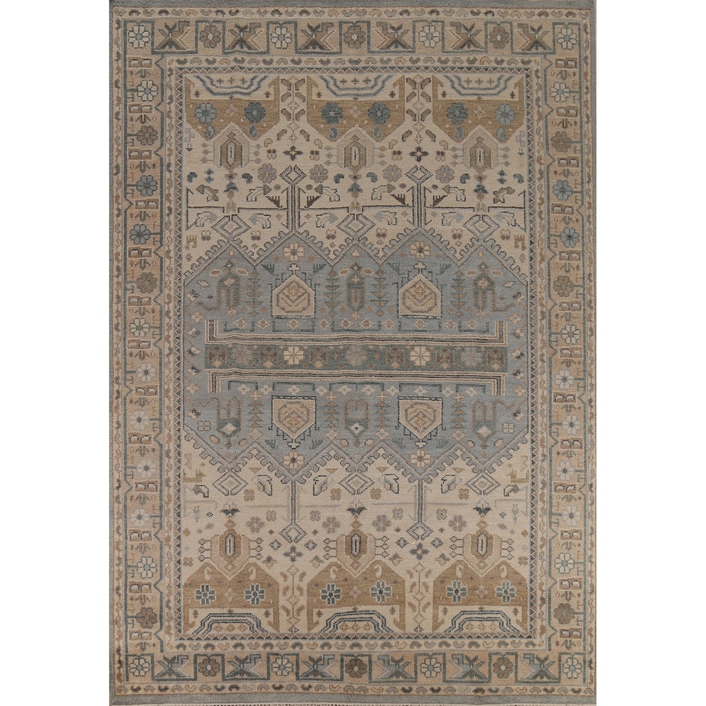 Geometric Khotan Indian Area Rug Hand-Knotted Wool Carpet - 8'10" x 11'10"