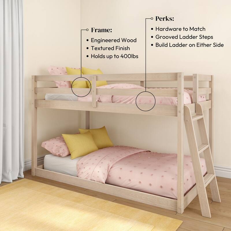 Now Furniture Low Bunk Bed for Kids, Twin over Twin