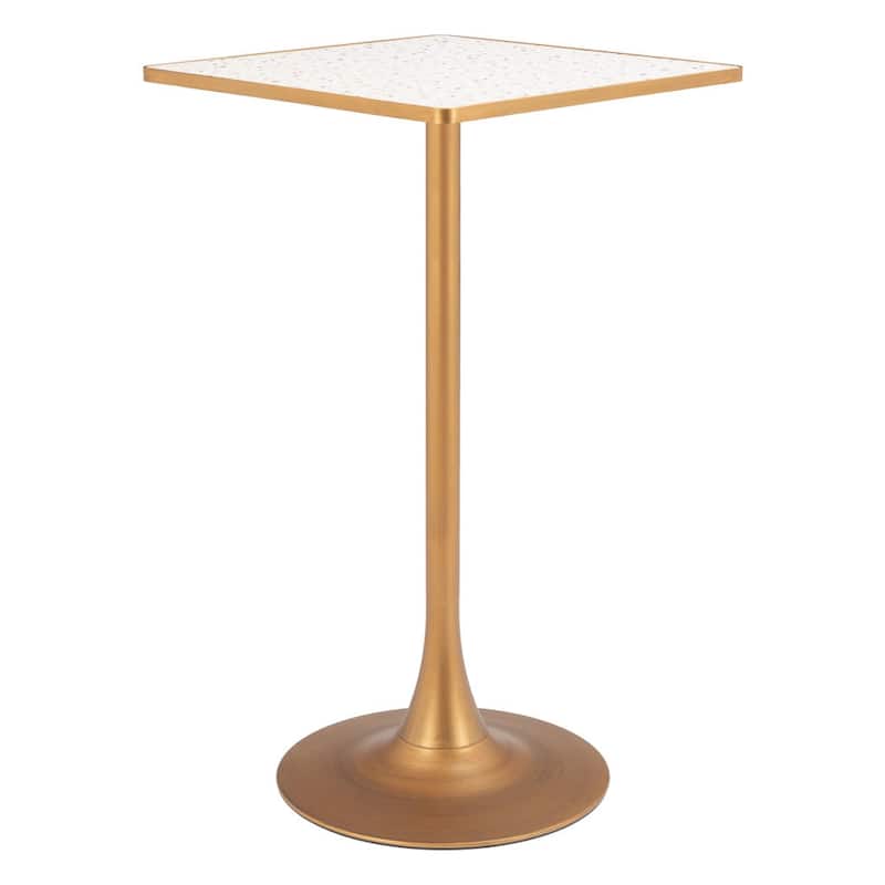 HomeRoots 24" Beige and Gold Faux Terrazzo and Steel Square Bar Table - 24.00 in. x 41.70 in. x 24.00 in.