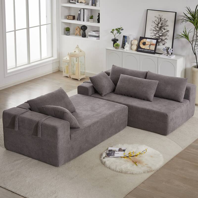 Corduroy Fabric 3-Seater Cloud Couch with 2 Movable Footrest,U Shaped Couch Set,Upholstered Deep Seat 2-Seat with 3 cushions