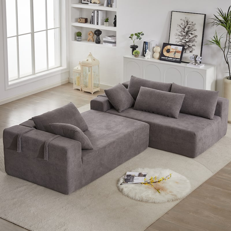Roomfitters 108" Chenille Modular Sectional Sofa, L-Shaped 3-4 Seater with 6 Pillows, Right Chaise