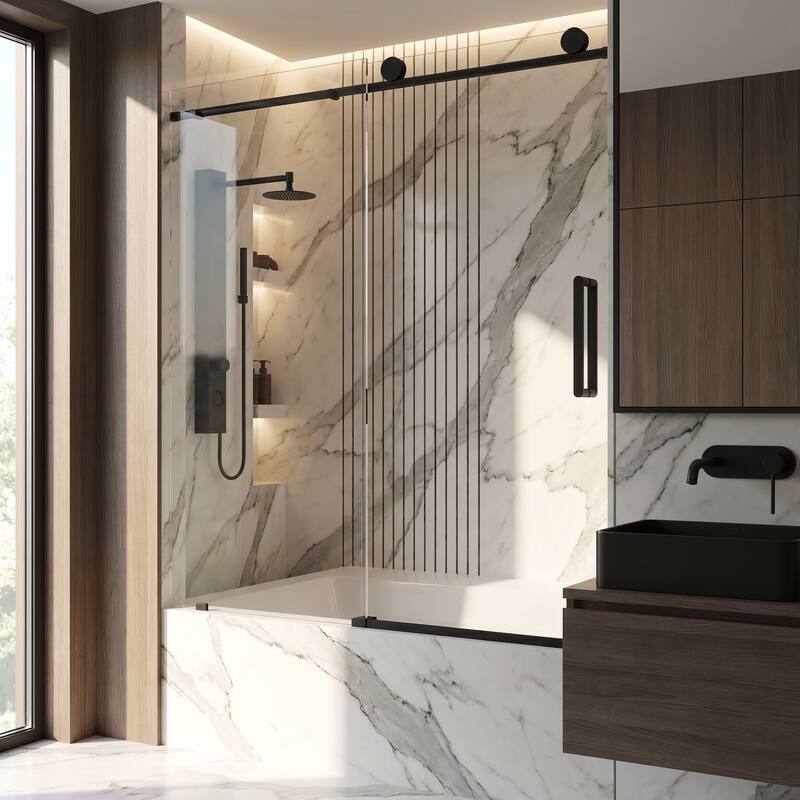 VIGO Elan 56" to 60" W x 66" H Frameless Sliding Tub Door in Matte Black