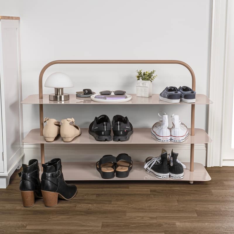 happimess Minimialist 24.5" 9-Pair 3-Tier Iron Thin Flat Plate Shoe Rack