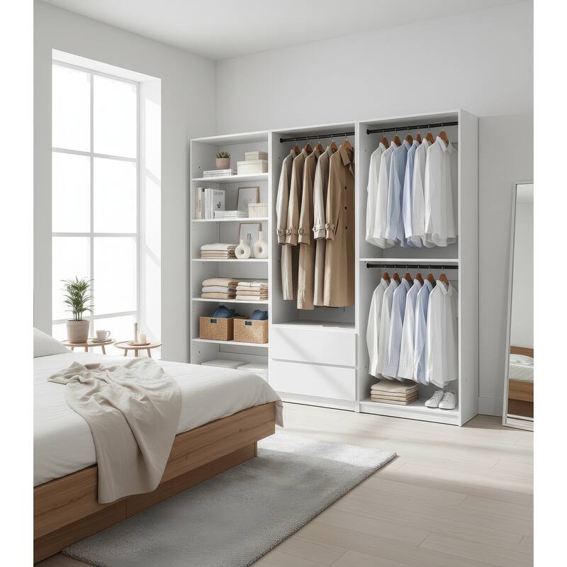 Prosper White Freestanding Walk in Wood Closet System - 94.2"W x 15.7"D x 83" H