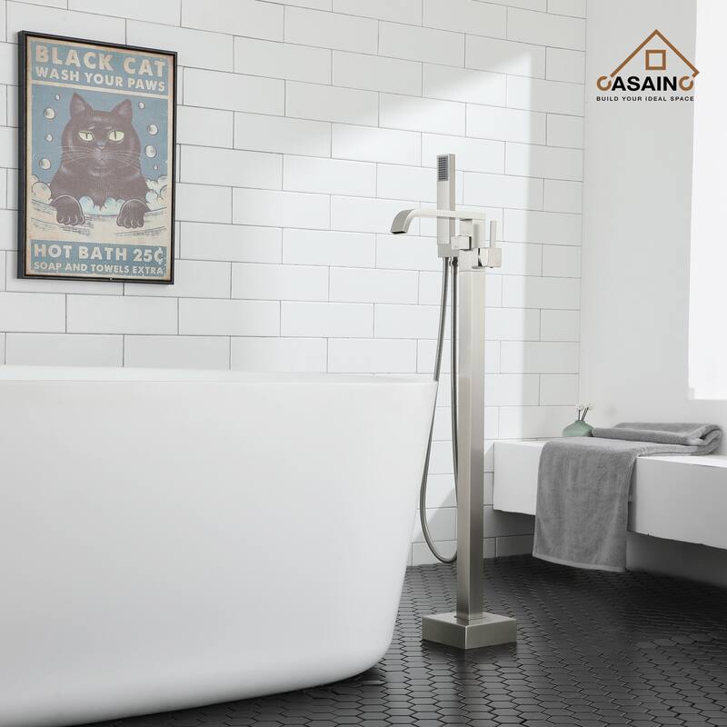 CASAINC Free Standing Floor Mount Bathtub Shower Faucet High Flow Bathroom Tub Filler with Hand Shower