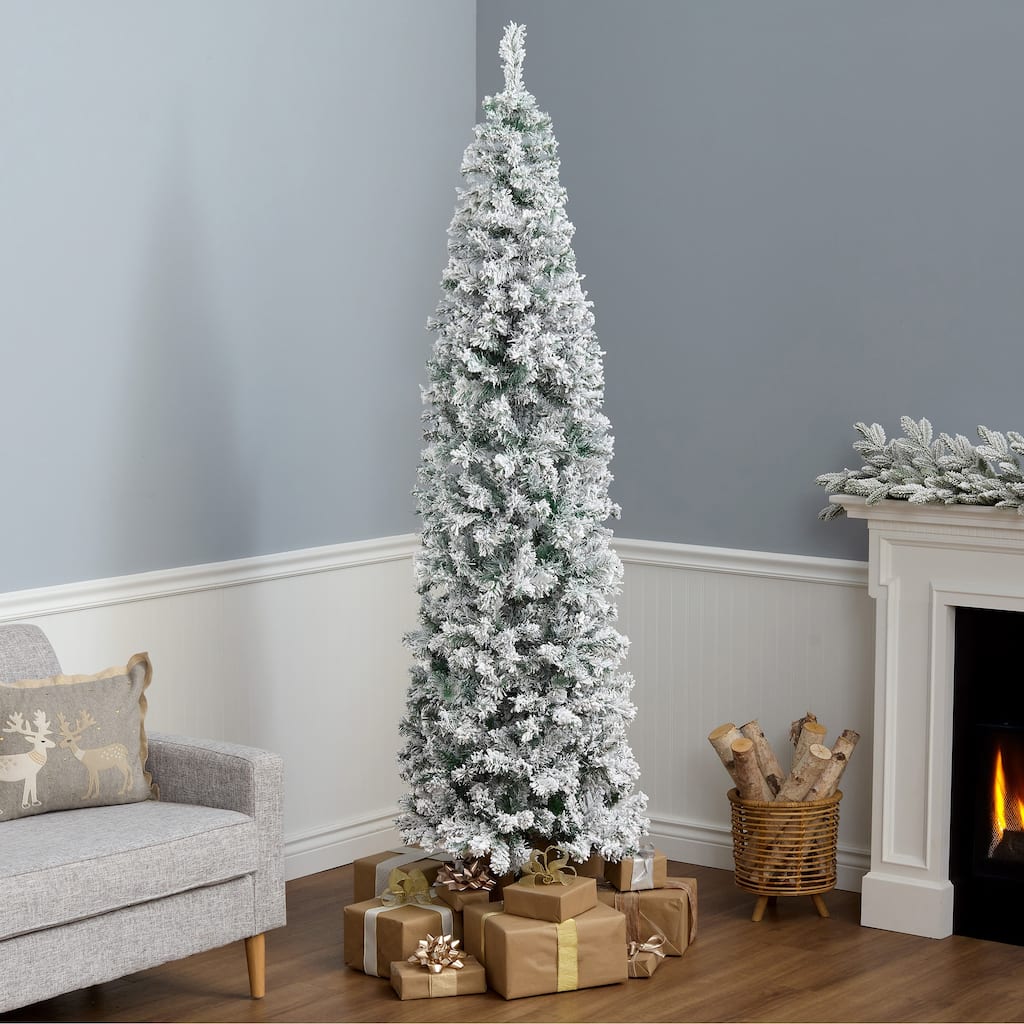 National Tree Company 7.5 ft Acacia Flocked Artificial Christmas Tree, Unlit, Hinged Branches, Includes Metal Stand - 7.5 Foot