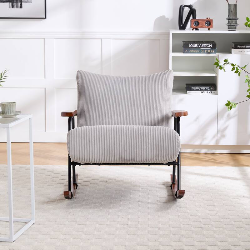 Glider Rocking Chair with Wooden Legs, Armchair with Thick Cushioned Seat, Reading Chair with Metal Frame