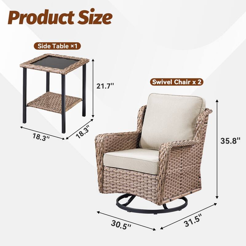Pocassy Outdoor Patio Chairs Ottoman with Side Table Funiture Set.