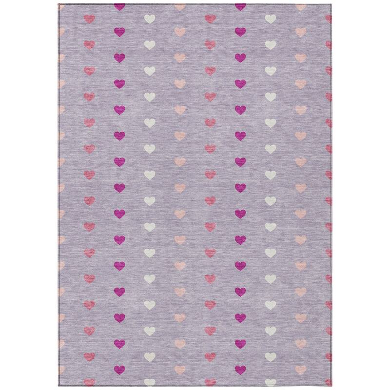 Machine Washable Indoor/ Outdoor Modern Hearts Chantille Rug