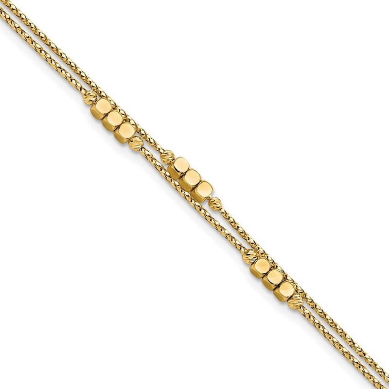 Curata 14k Yellow Gold Polished Sparkle Cut Beaded Double Strand Bracelet 7.5 Inch