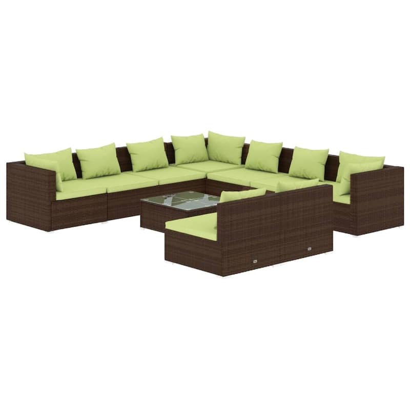 vidaXL Patio Lounge Set with Cushions Brown Poly Rattan - 27.6" x 27.6" x 24" - 27.6" x 27.6" x 24"