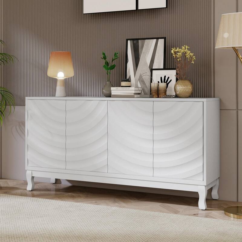 Elegant 59.84" Sideboard with Wavy Pattern Doors and 4-Door for Stylish Home Storage Solutions