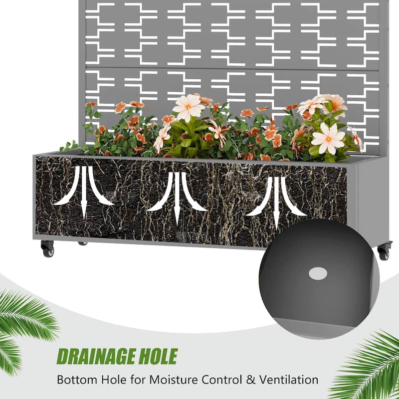 Metal Planter Box with Trellis Privacy Screen Planter Box with Lockable Wheels