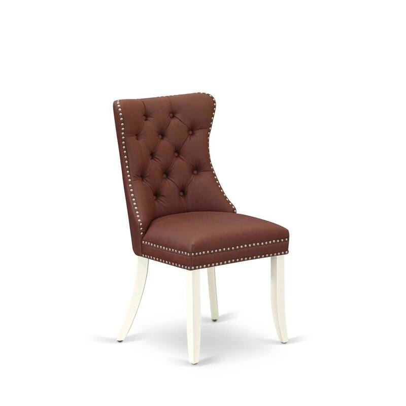 Parsons Dining Chairs Set of 2 - Burgundy Faux Leather Padded Chairs with Nailhead Trim