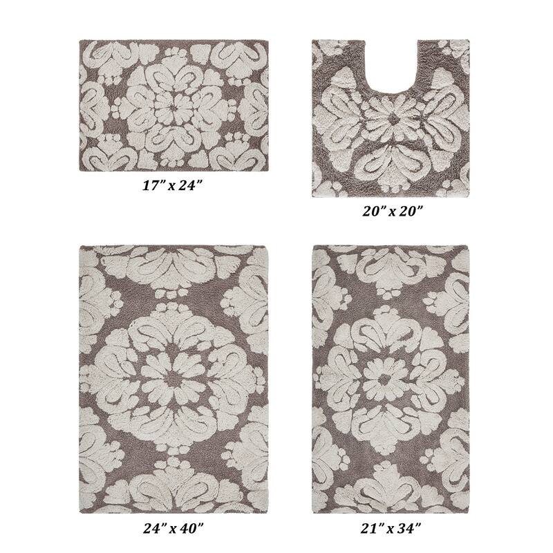 Better Trends Medallion Collection 100% Cotton 4-Pc Set Bathroom Rugs-Soft & Super Absorbent, Non-Skid Latex, Machine Washable