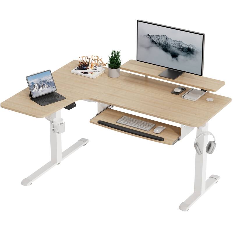 Eureka 61" Modern Home Office L-shaped Desk Electirc Adjustable Standing Corner Desk