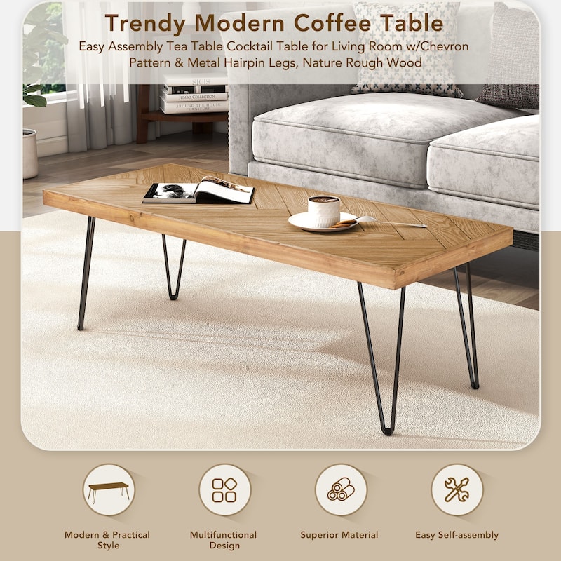 Modern Coffee Table, Tea Table Cocktail Table With V-shape Pattern Metal Hairpin Legs