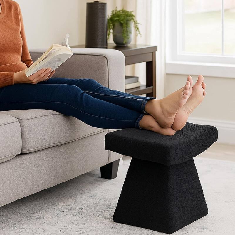 Black Teddy Upholstered T-Shape Vanity Foot Stool 19"W x 16"H