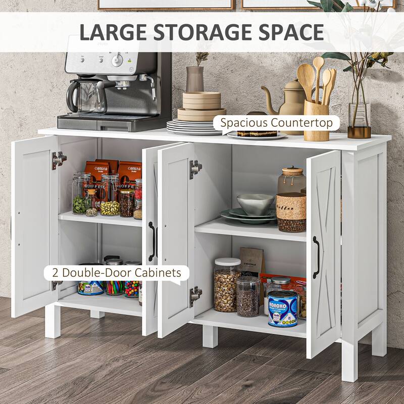 Buffet Cabinet, 47" Sideboard with 4 Barn Doors and 2 Adjustable Shelves