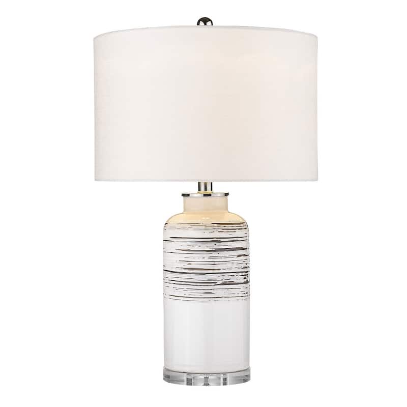 Black and White Ceramic Column Lamp with White Fabric Shade - 15" x 15" x 24.50"