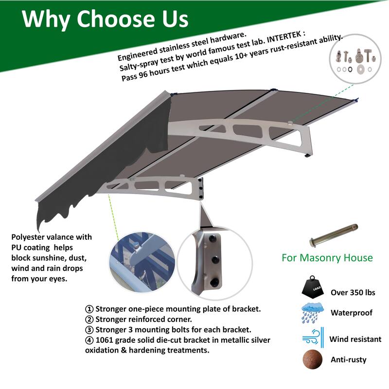 Door Window Awning for Masonry Concrete Wall House