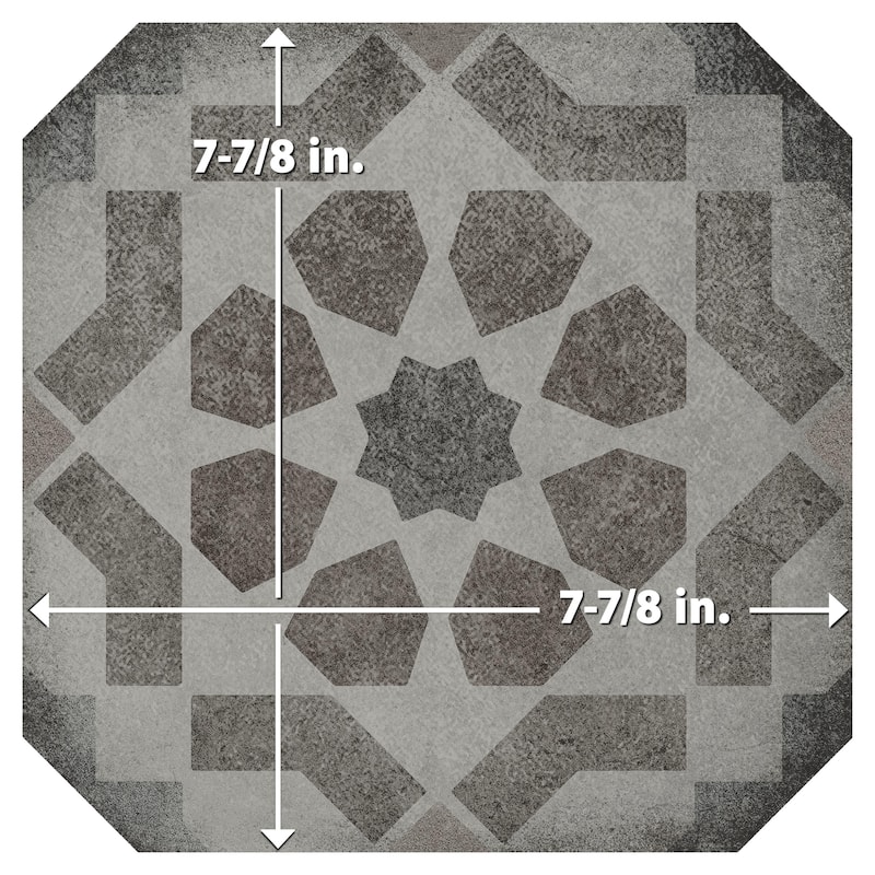 Merola Tile Laverton Octagon Deco Sombra 7-7/8" x 7-7/8" Porcelain Floor and Wall Tile