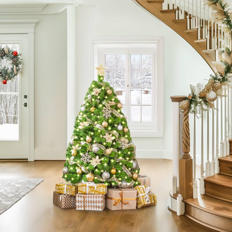 Yaheetech Pre-lit Flocked Artificial Christmas Tree with Foldable Stand - 4.5 Foot
